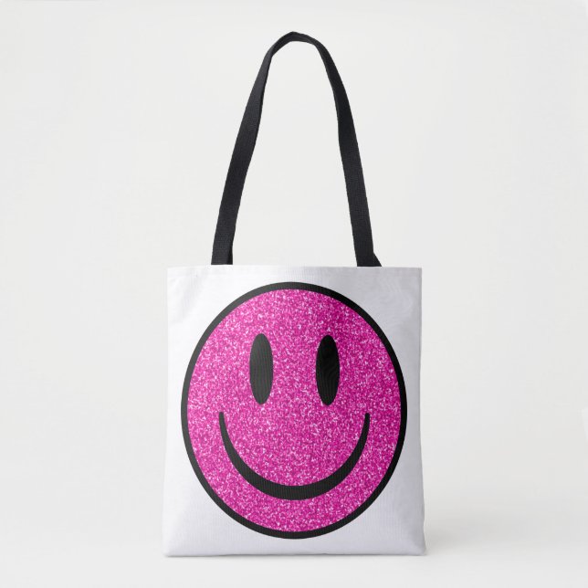 Bolso De Tela Purpurina rosa sonríe cara (Anverso)