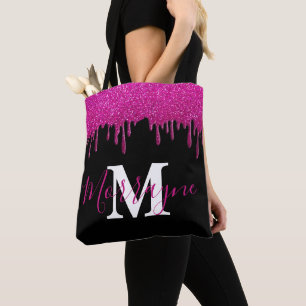 Bolso De Tela Purpurina rosado caliente goteo Esparkles Monogram