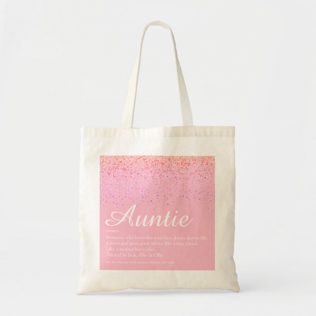 Bolso De Tela Purpurina rosado Glam Script Tía Definición (Frente)