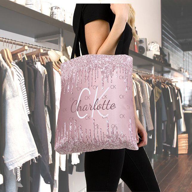 Bolso De Tela Purpurina rosado gotea en un guión elegante monoca (Subido por el creador)
