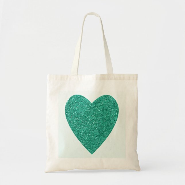 Bolso De Tela Purpurina Sea Green Heart Boda (Frente)