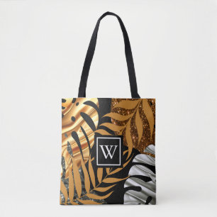 Bolso De Tela Purpurina Tropical Floral