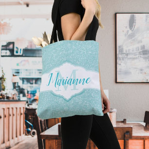 Bolso De Tela Purpurina verde azulado Monograma Tote Bag