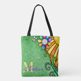 Bolso De Tela Purpurina verde esmeralda Whimsy Flor Sunshine Bee