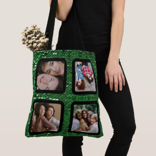 Bolso De Tela Purpurina Verde Moderno 4 Collage de fotos BFF Bol
