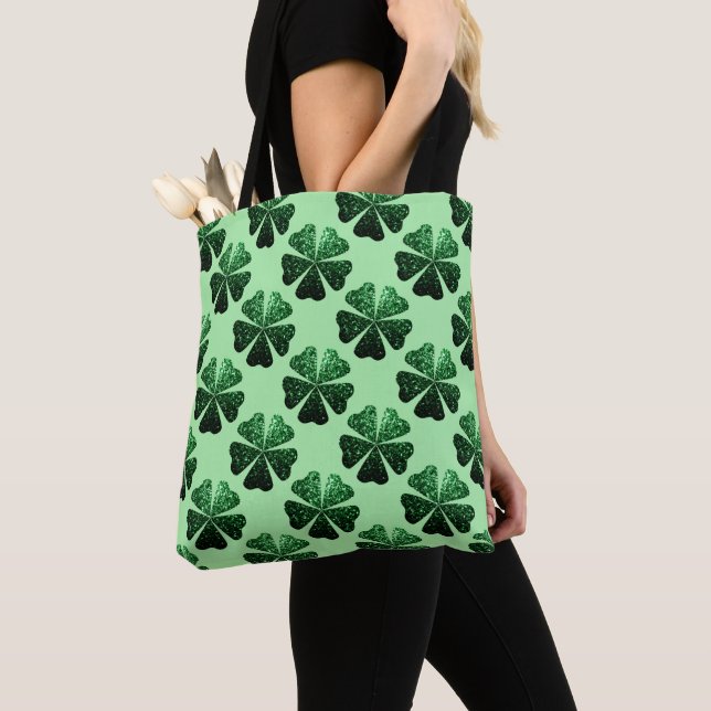 Bolso De Tela Purpurina verde oscuro destello Shamrock Clover pa (Detalle)