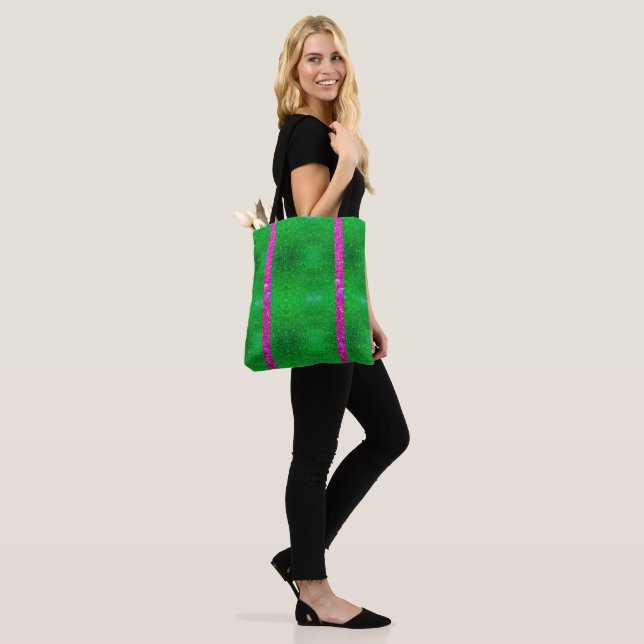 Bolso De Tela purpurina verde rosa Glitz Tote Sororidad! (Puesto)