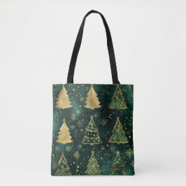 Bolso De Tela Purpurina VERDE Y ORO MIREN ÁRBOLES DE NAVIDAD