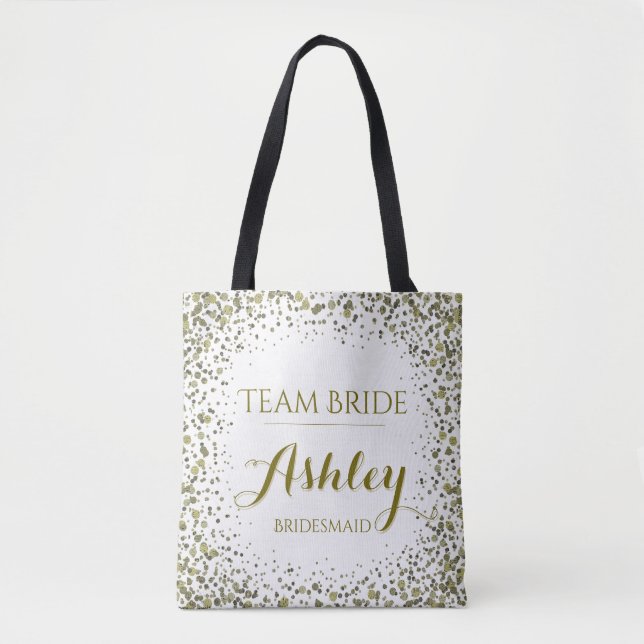 Bolso De Tela Purpurinas de Confetti de Team Bride Gold (Anverso)