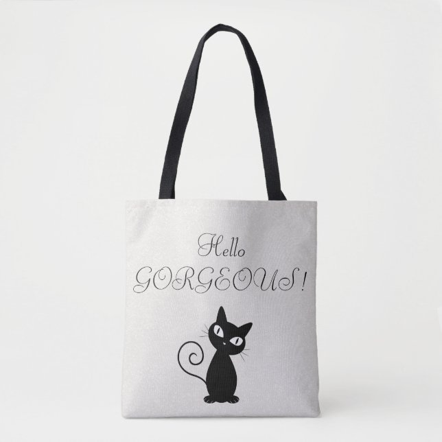 Bolso De Tela Purpurinoso de gato negro raro y caprichoso, guapo (Anverso)