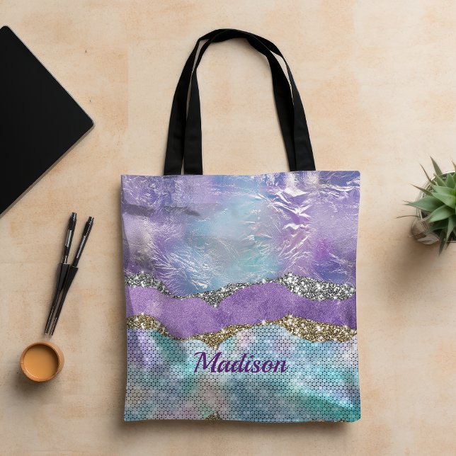 Bolso De Tela Purpurinoso de sirena elegante Monograma turquesa  (Subido por el creador)