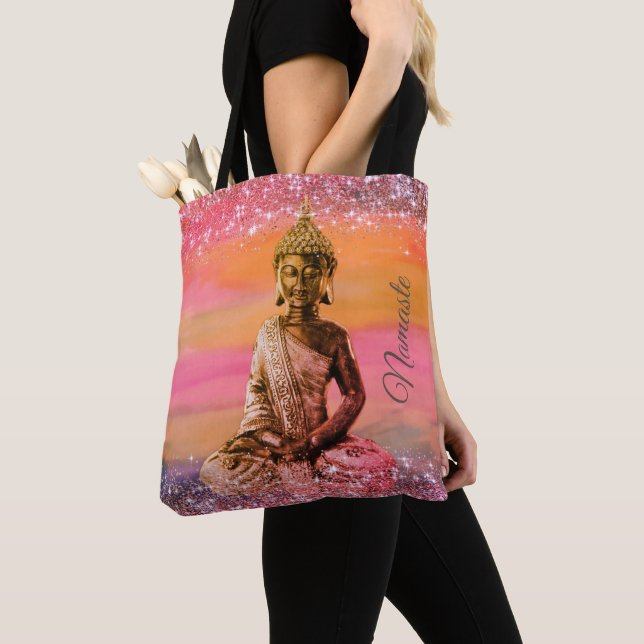Bolso De Tela Purpurinoso Dreamy Pastels Zen Buddah Namaste (Detalle)