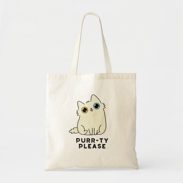 Bolso De Tela Purr-ty Please Funny Kitty Cat Pun (Frente)