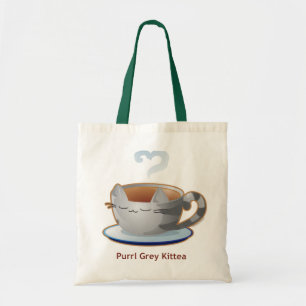 Bolso De Tela Purrista Pawfee: Taza gris del té del gatito