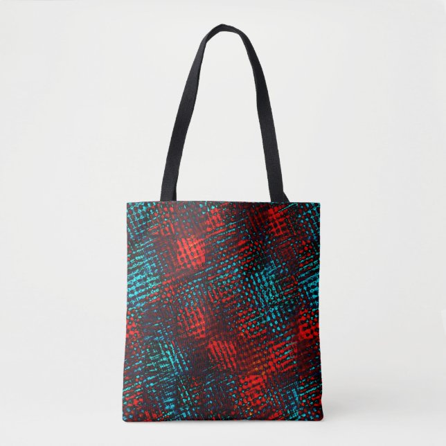 Bolso De Tela Quadriculados riscados em vermelho e azul claro. (Anverso)