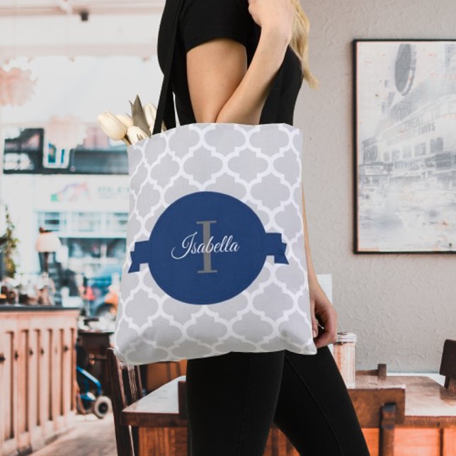 Bolso De Tela Quatrefoil azul personalizado (Blue Quatrefoil Personalized Tote Bag)