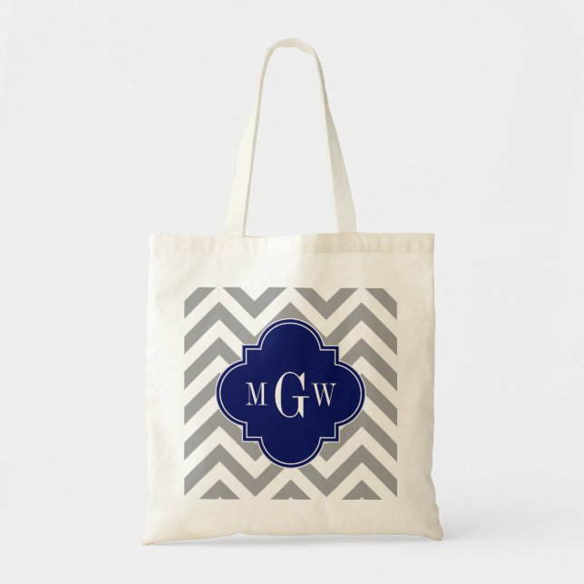 Bolso De Tela Quatrefoil De La Marina De Chevron 3 Monograma (Frente)