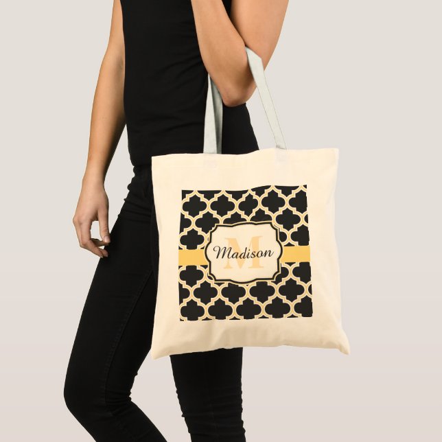 Bolso De Tela Quatrefoil marroquí negro y dorado (Anverso (producto))