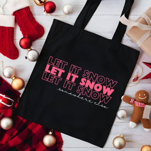 Bolso De Tela Que Nieva En Otro Lugar Navidades graciosos rosa