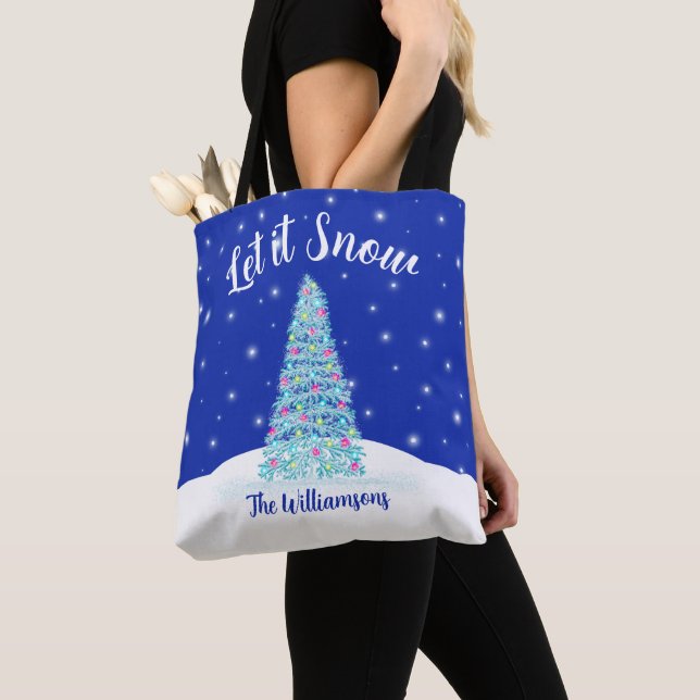 Bolso De Tela Que nieve azul vacaciones de árbol de Navidad (Detalle)