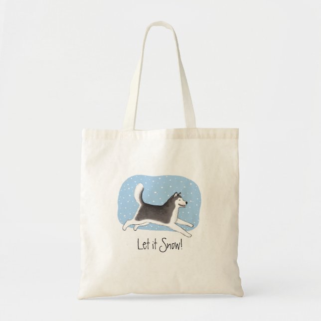 Bolso De Tela "¡Que nieve!" Diseño de perro feliz (Frente)