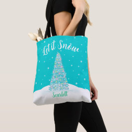 Bolso De Tela Que nieve Verde azulada Aqua Navidad Árbol de Navi
