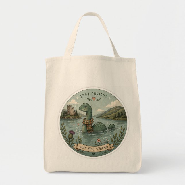 Bolso De Tela Quédate Curioso Acogedor Críptido Nessie Monstruo  (Frente)