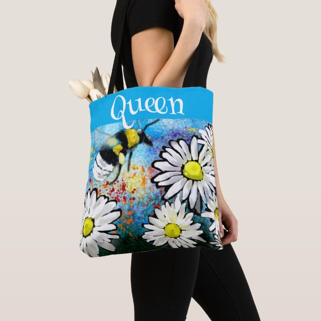 Bolso De Tela Queen Bee Whimsical Bumblebee Daisies Personalizad (Detalle)