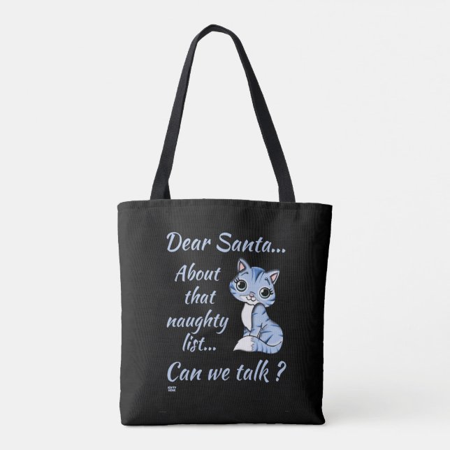Bolso De Tela QUERIDA SANTA, ¿PODEMOS HABLAR? navidades de gatos (Reverso)