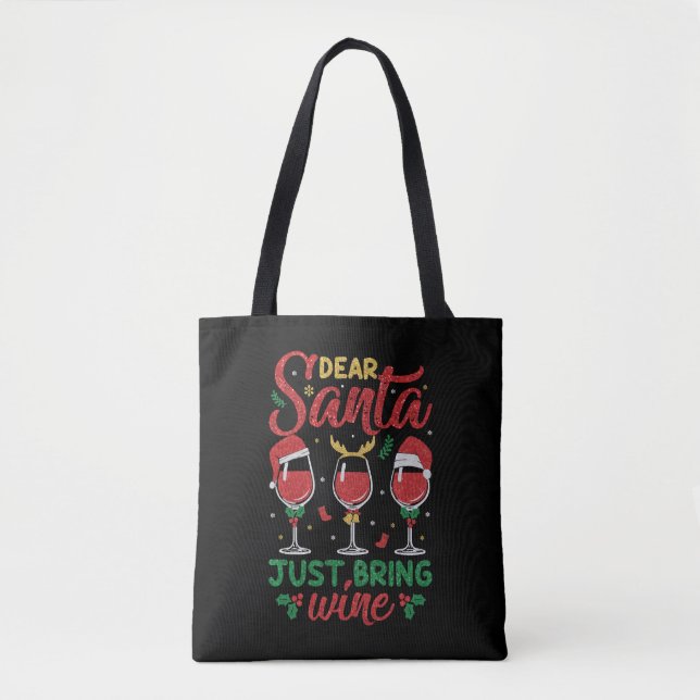 Bolso De Tela Querido Papá Noel, trae vino (Anverso)