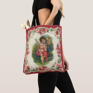 Bolso De Tela Querubín Victoriano del Día de San Valentín Antigu
