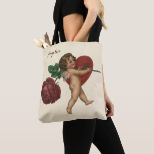 Bolso De Tela Querubín vintage del Día de San Valentín y rosa vi
