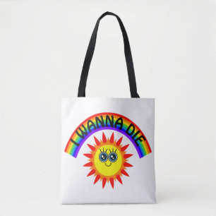Bolso De Tela Quiero morir - Sol sonriente arcoiris