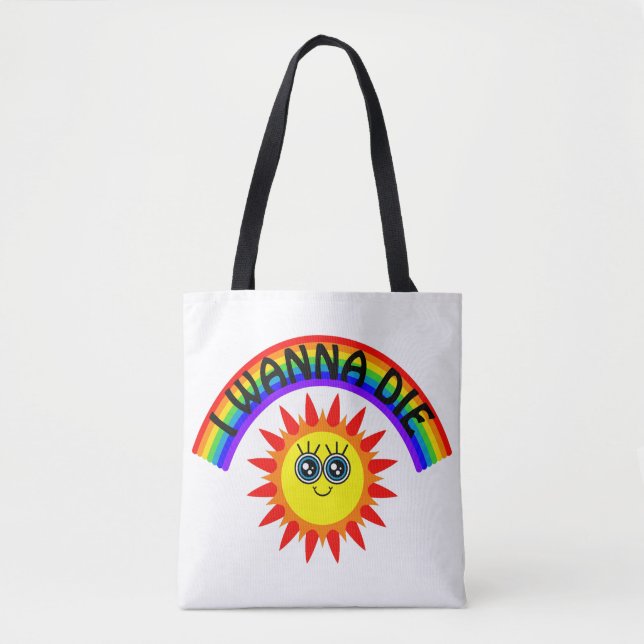 Bolso De Tela Quiero morir - Sol sonriente arcoiris (Anverso)