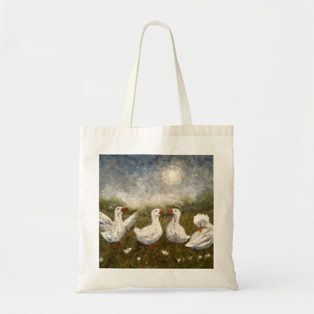 Bolso De Tela Quiet Quack: White Duck Starry Night Goose (Frente)