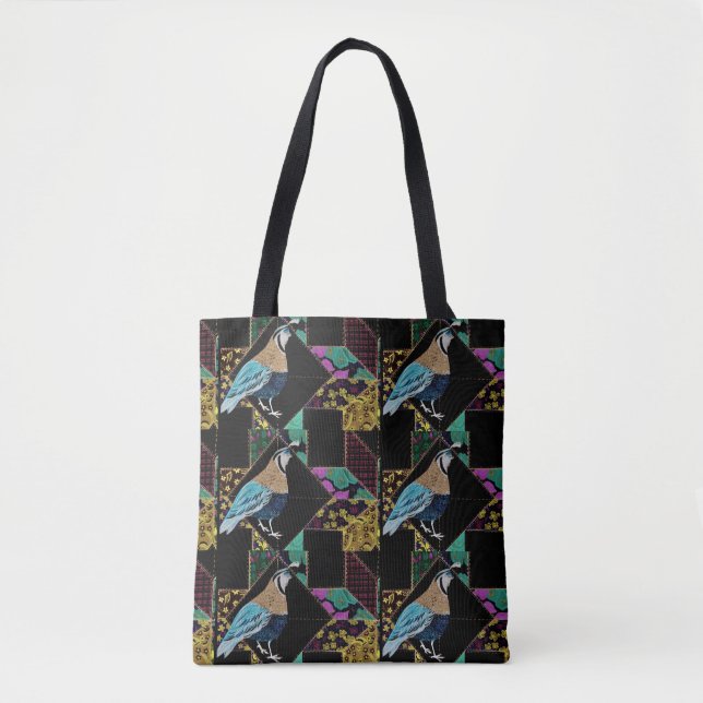 Bolso De Tela Quilt Blue Quail (Anverso)