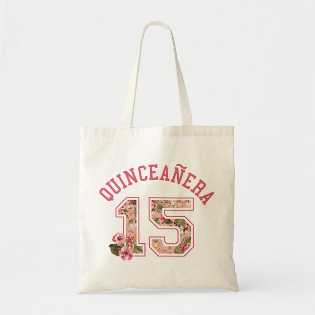 Bolso De Tela Quinceanera 15 Floral rosa atlética (Frente)