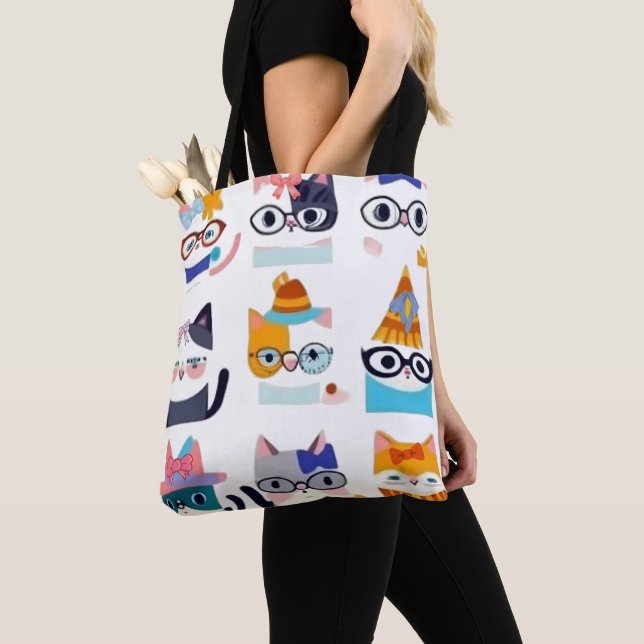 Bolso De Tela Quirky Cat Whimsical Feline Art para los amantes d (Detalle)