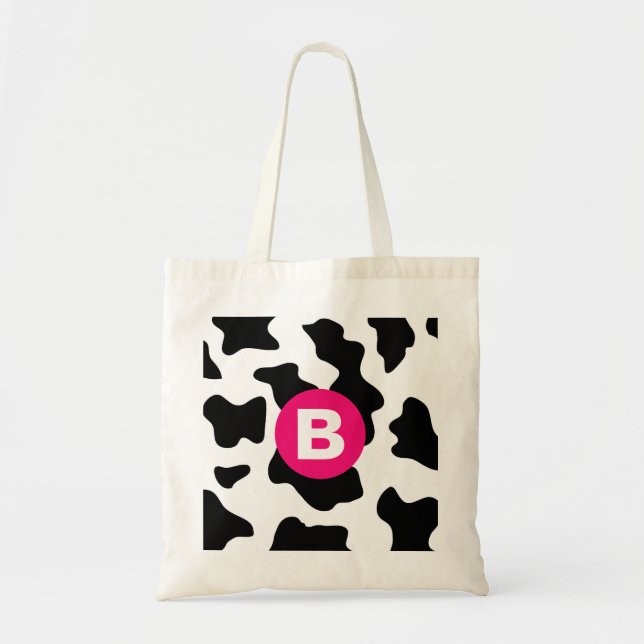 Bolso De Tela Quirky Cow Patch Pattern Pink Monogram (Frente)