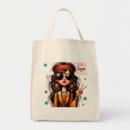 Bolso De Tela Quirky Hippie Lady Peace Tota Bag