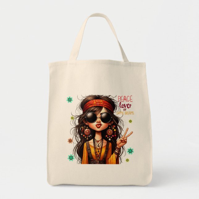 Bolso De Tela Quirky Hippie Lady Peace Tota Bag (Frente)