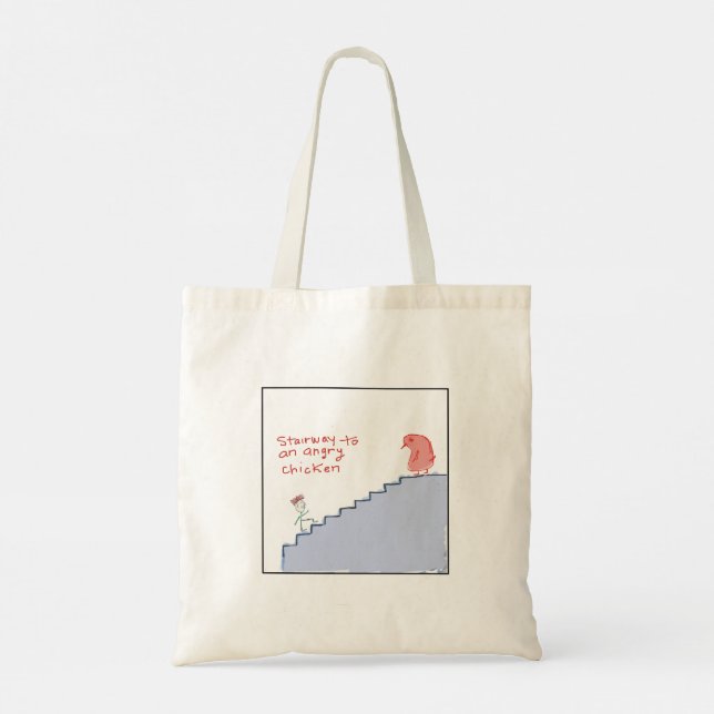 Bolso De Tela Quirky Illustrated Angry Chicken Staircase (Reverso)