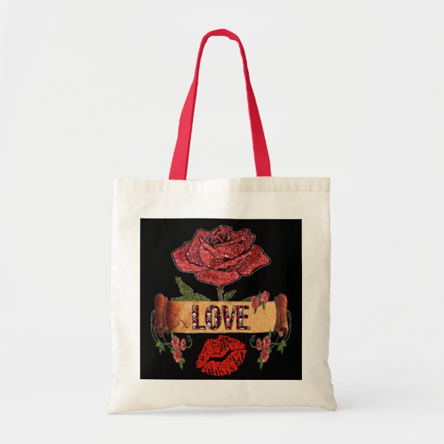 Bolso De Tela RAB Rosas Rockabilly, amor y pintalabios (Frente)