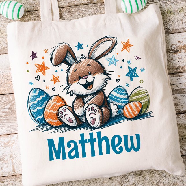 Bolso De Tela Rabbit Easter Kids Nombre Boys Bunny (Boys Easter Tote)