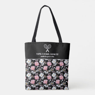 Bolso De Tela Raca de tenis Personalizado floral blanco rosa bon