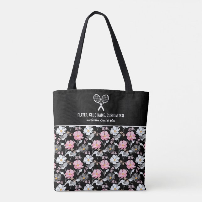 Bolso De Tela Raca de tenis Personalizado floral blanco rosa bon (Reverso)