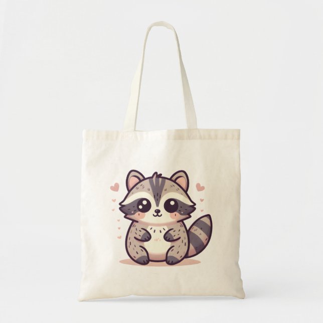 Bolso De Tela Raccoon Adorable con Rubor y Acentos Cardíacos (Frente)