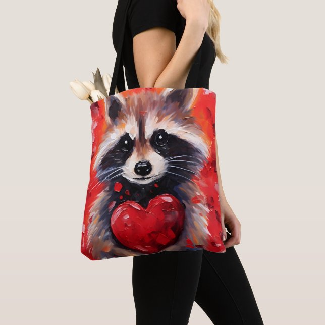 Bolso De Tela Raccoon con corazones Día de San Valentín (Detalle)