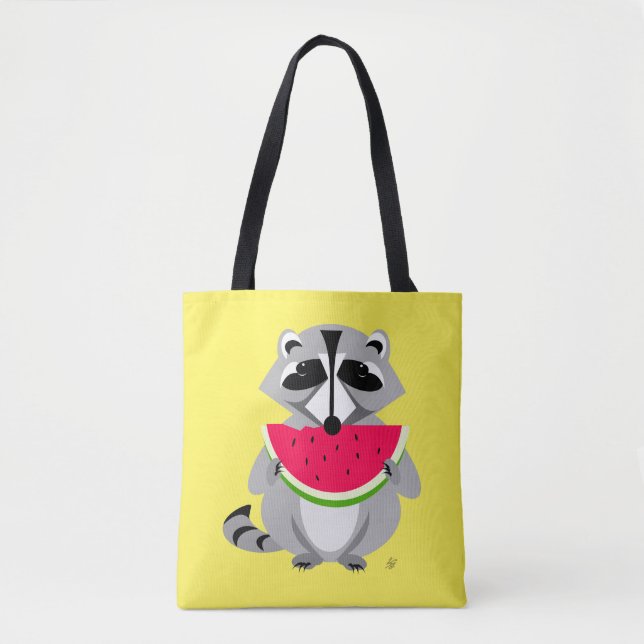 Bolso De Tela Raccoon Eating Watermelon personalizado (Anverso)