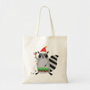 Bolso De Tela Raccoon En Santa Hat Atrapado En Luces De Navidad